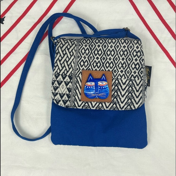 Laurel Burch Handbags - Laurel Burch Black Blue White Small Cat Crossbody Bag